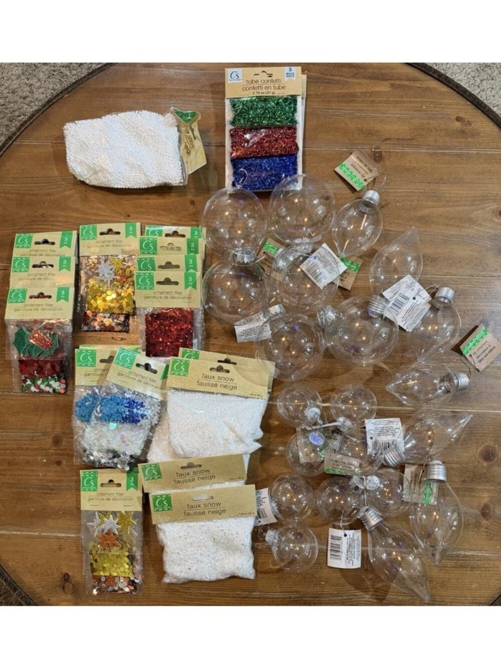Large Bundle of CHRISTMAS ~DIY CLEAR PLASTIC ORNAMENTS & Ornament Filler & Snow